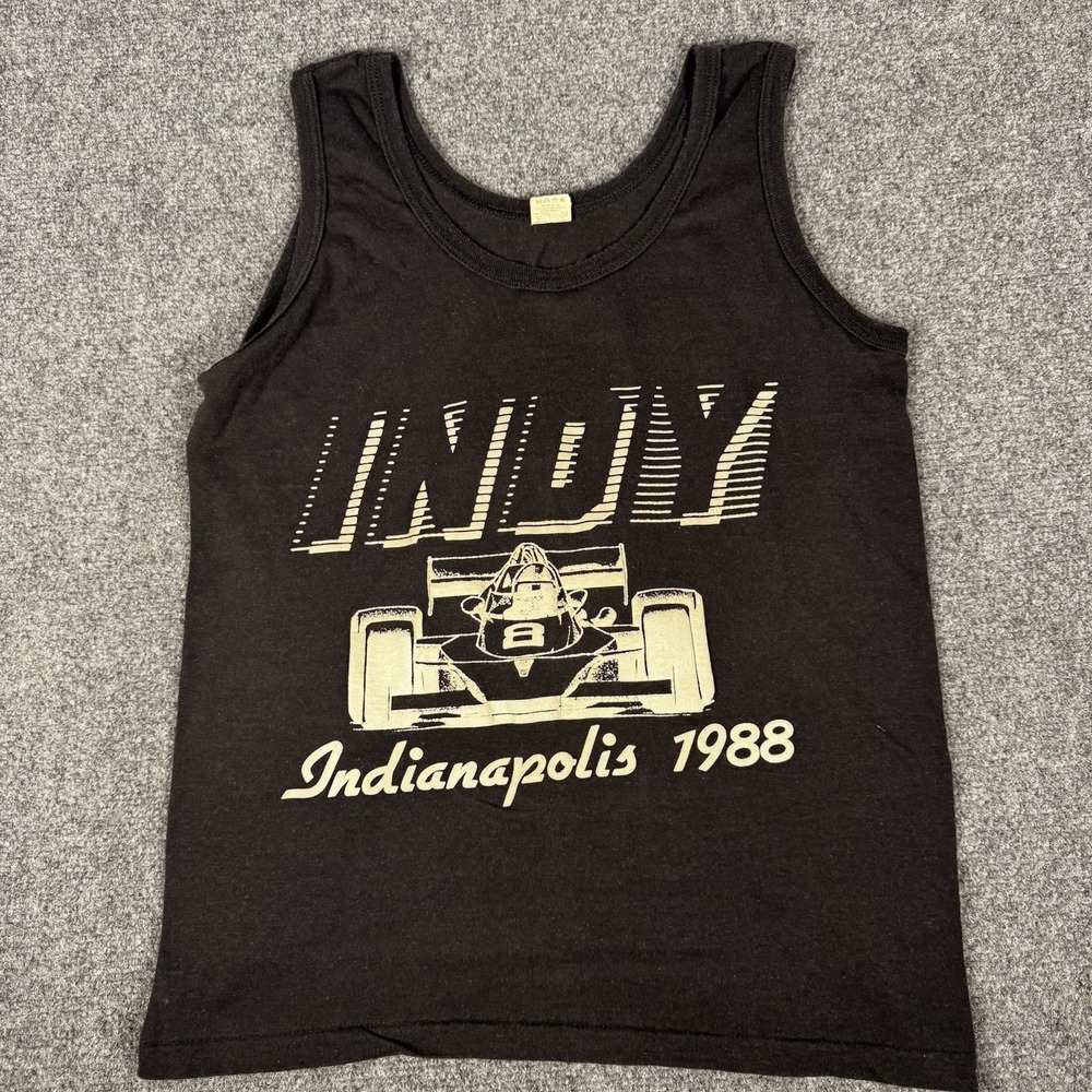 Vintage Screen Stars Indianapolis 1988 Race Car Tank Top Indy Black USA S/M